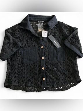 Fashion Nova Black Crochet Button-Front Kids Shirt